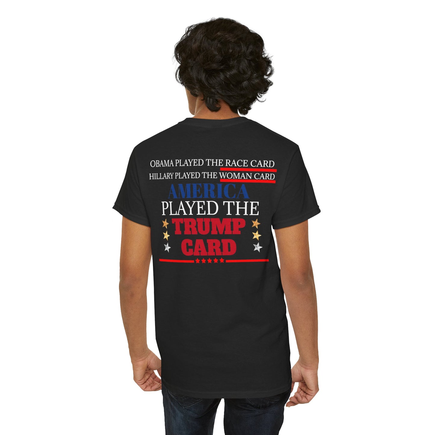 The Trump Card! MAGA 2024, Heavy Cotton Tee, Republican party support.