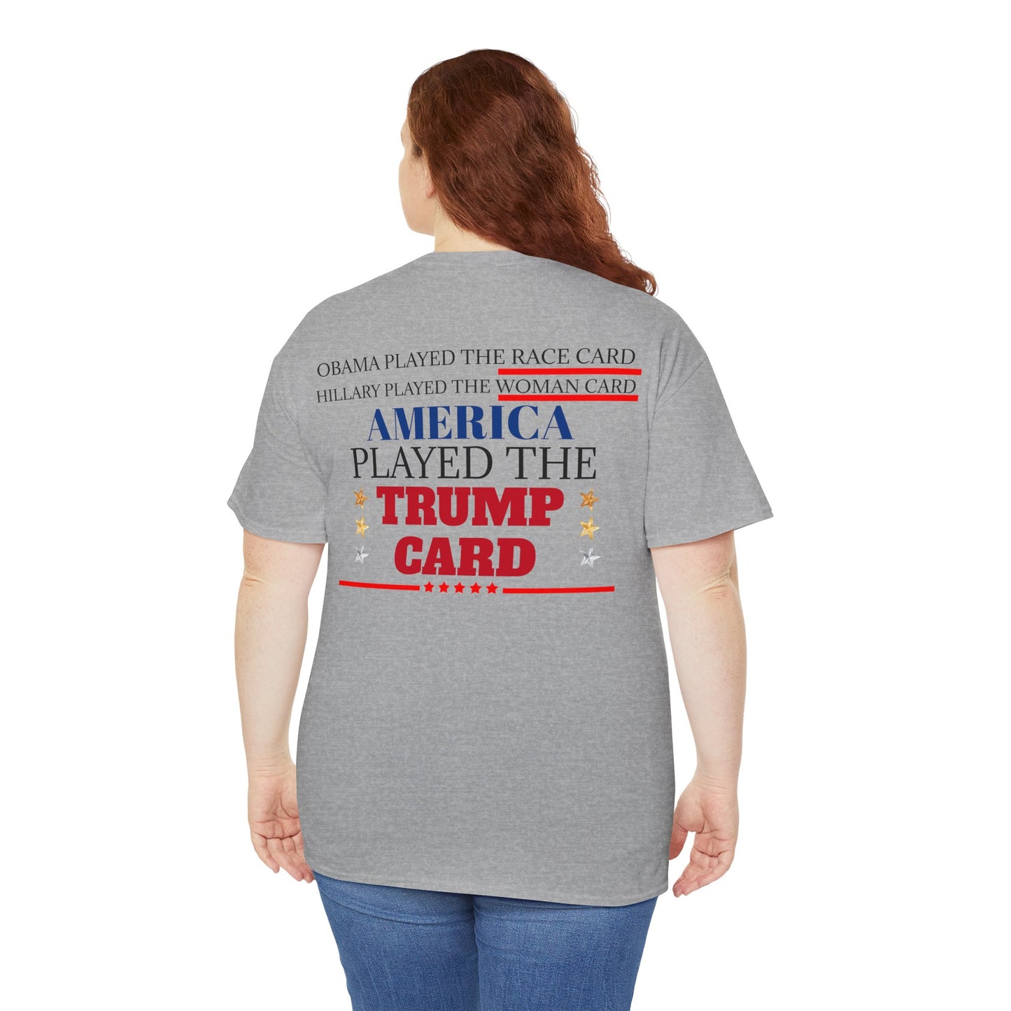 The Trump Card! MAGA 2024, Heavy Cotton Tee, Republican party support.