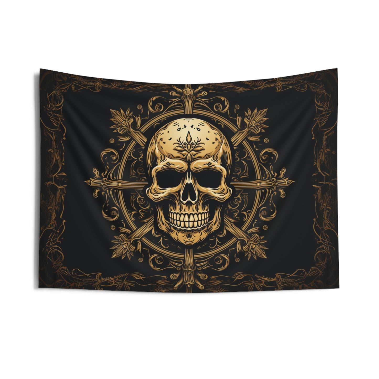 Skull and Cross Gold Indoor Wall Tapestries