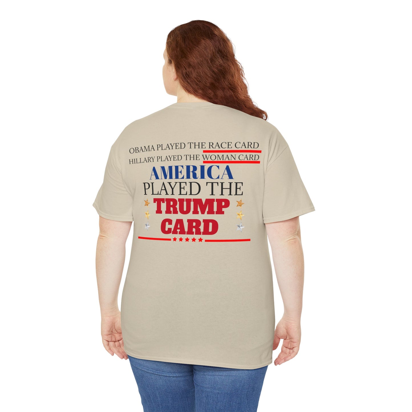 The Trump Card! MAGA 2024, Heavy Cotton Tee, Republican party support.