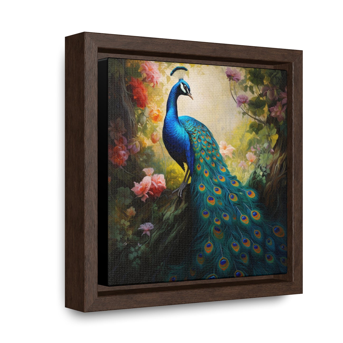 Peacock and Pink Rose Gallery Canvas Wraps, Square Frame