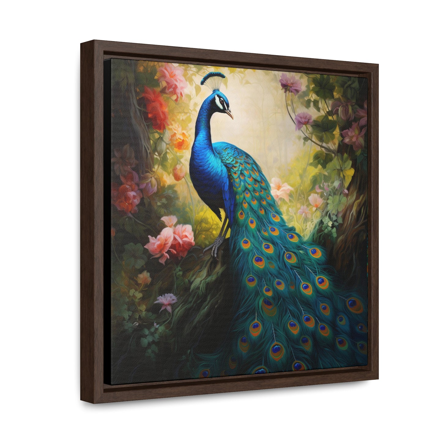 Peacock and Pink Rose Gallery Canvas Wraps, Square Frame