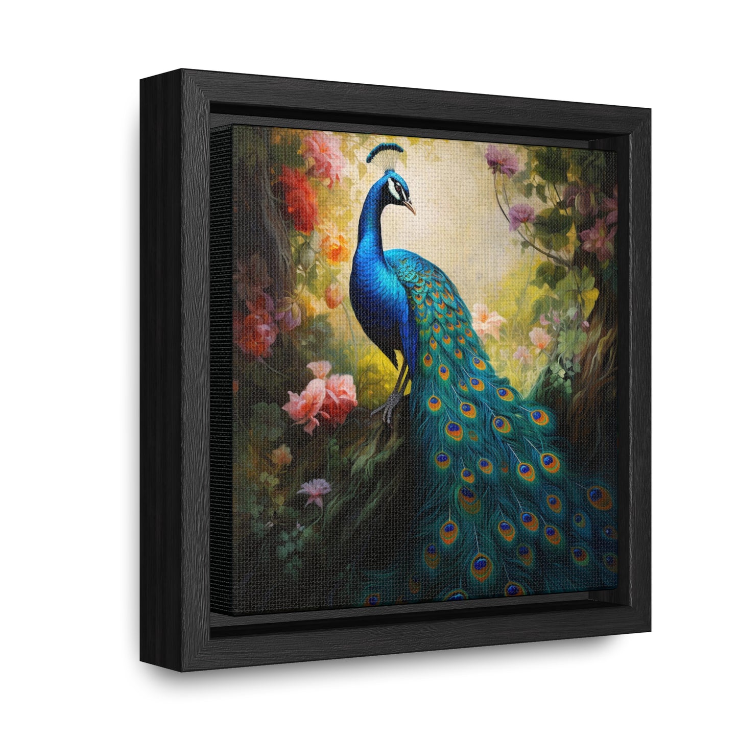 Peacock and Pink Rose Gallery Canvas Wraps, Square Frame