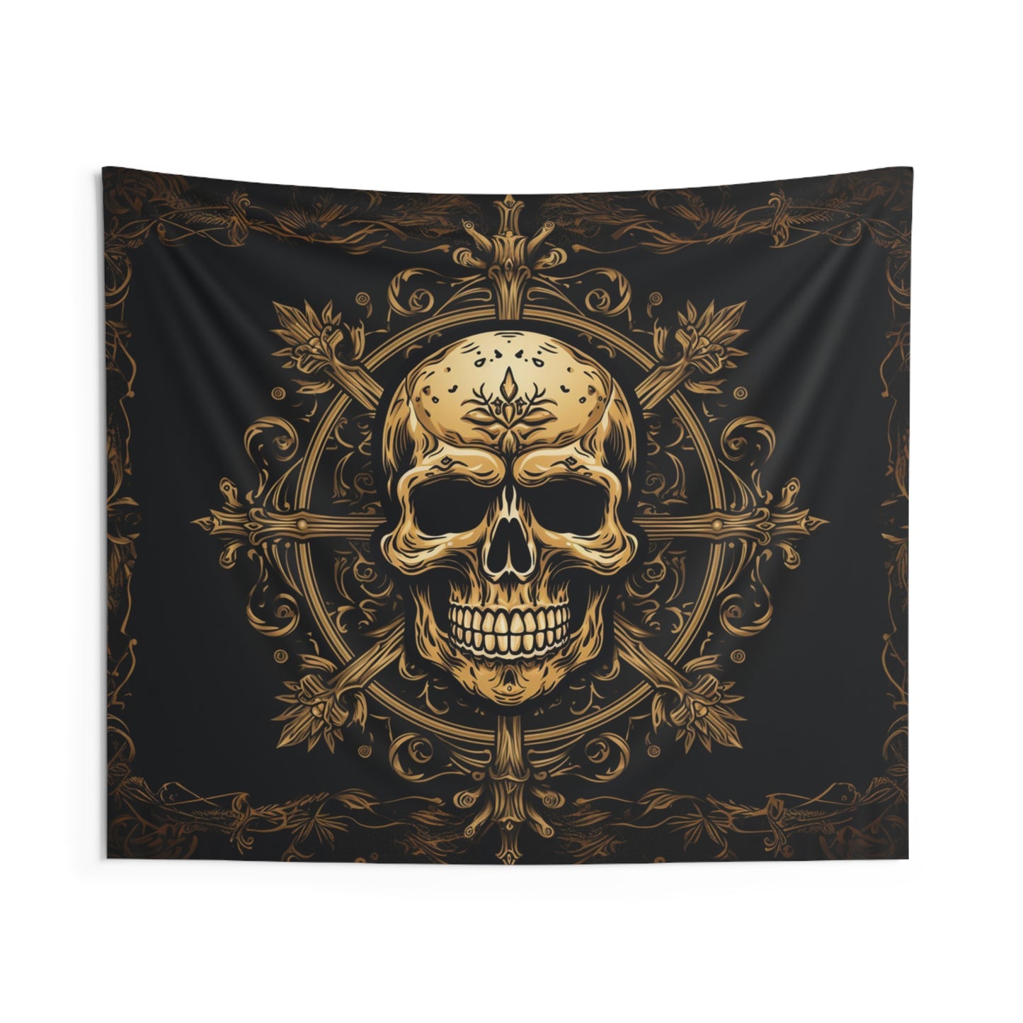 Skull and Cross Gold Indoor Wall Tapestries