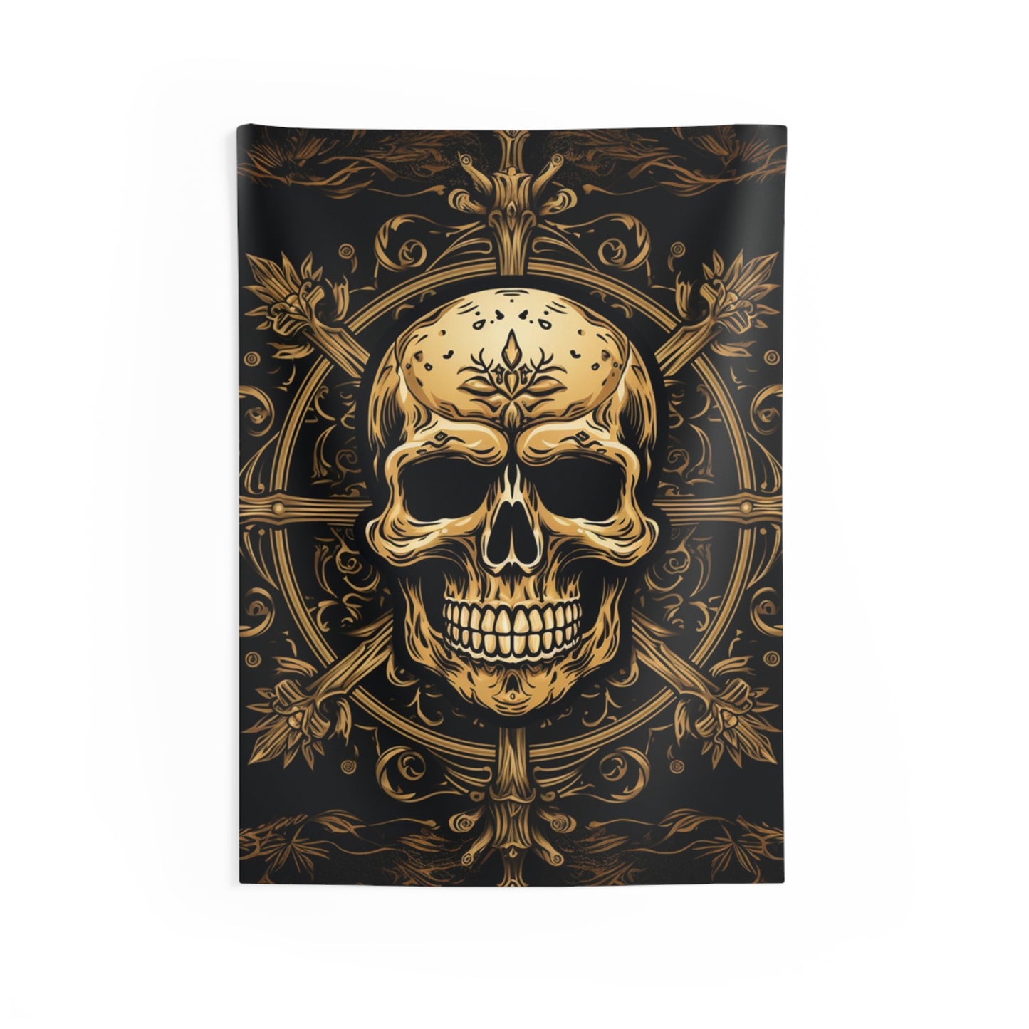 Skull and Cross Gold Indoor Wall Tapestries