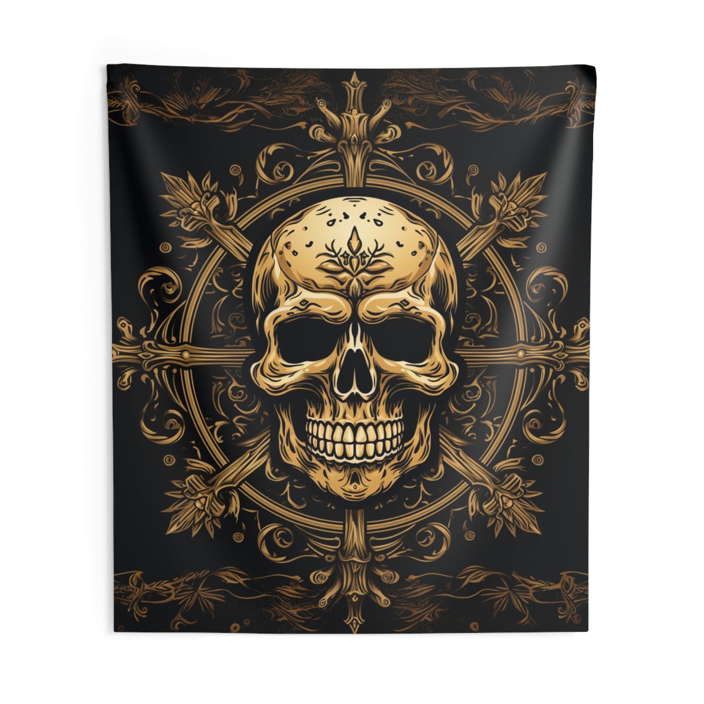 Skull and Cross Gold Indoor Wall Tapestries