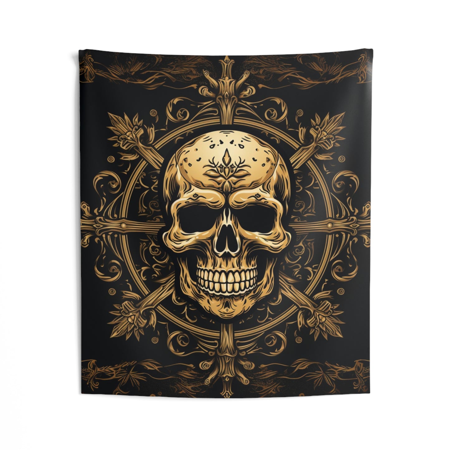 Skull and Cross Gold Indoor Wall Tapestries