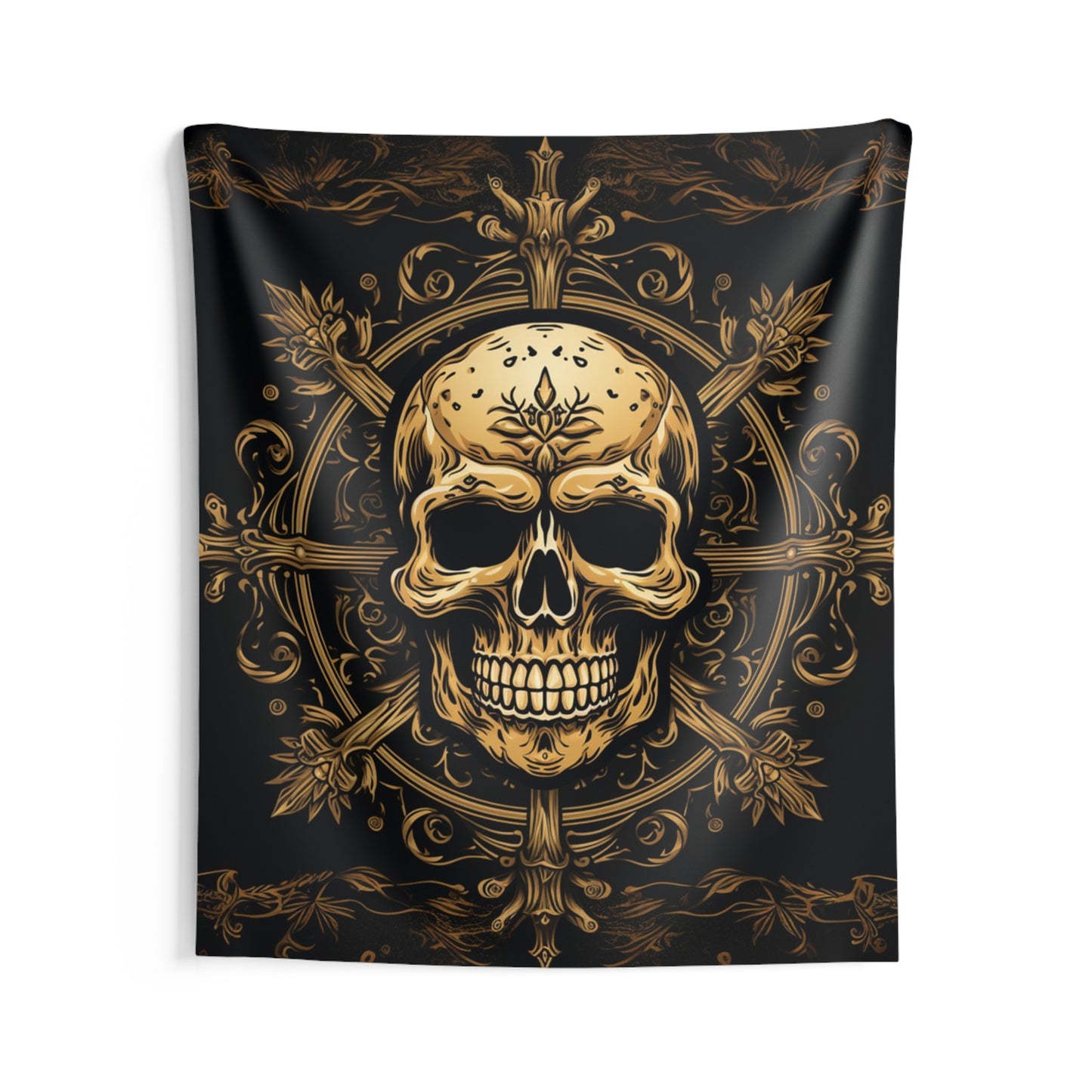 Skull and Cross Gold Indoor Wall Tapestries