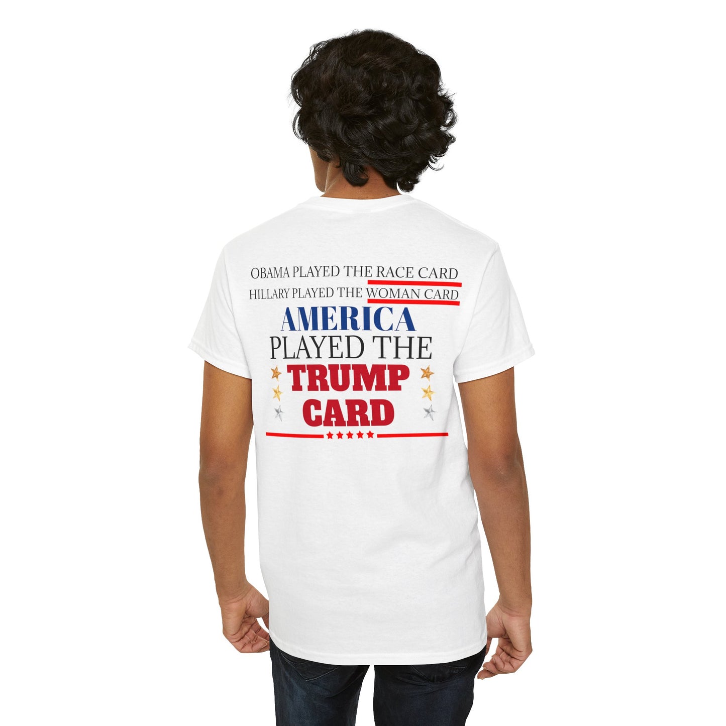 The Trump Card! MAGA 2024, Heavy Cotton Tee, Republican party support.