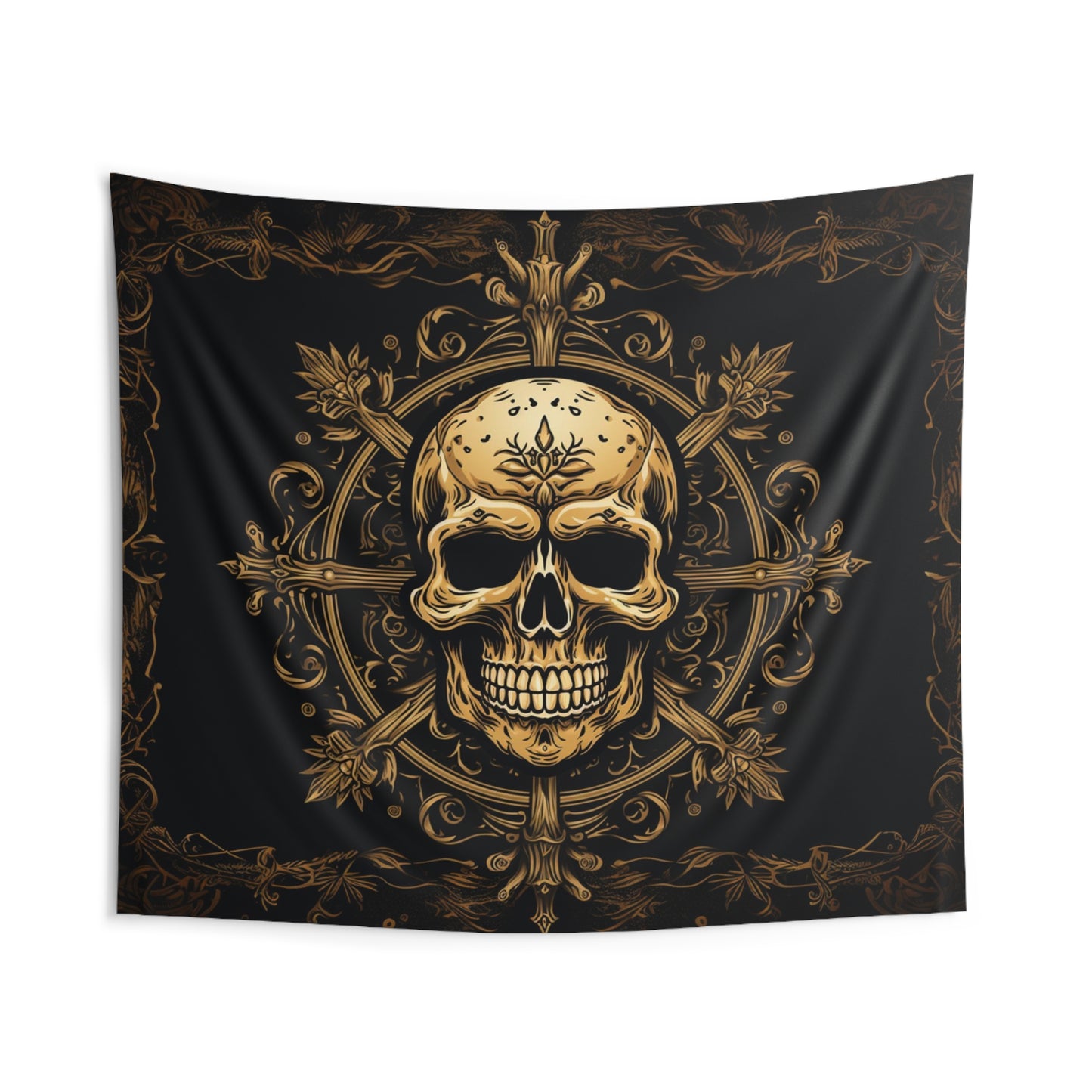 Skull and Cross Gold Indoor Wall Tapestries