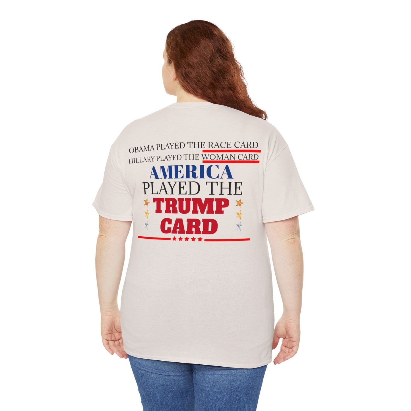 The Trump Card! MAGA 2024, Heavy Cotton Tee, Republican party support.