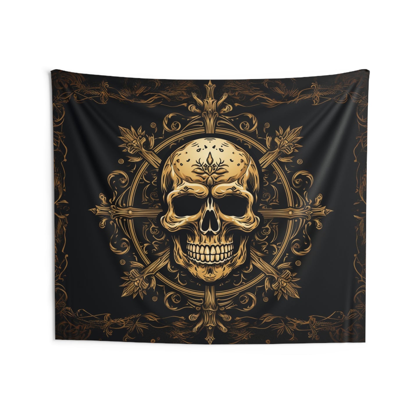 Skull and Cross Gold Indoor Wall Tapestries